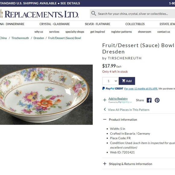 Dresden Flowers Bavaria Germany VTG 1940s Set of 6 Desert Bowls 5 1/8 Diameter - Picture 13 of 14